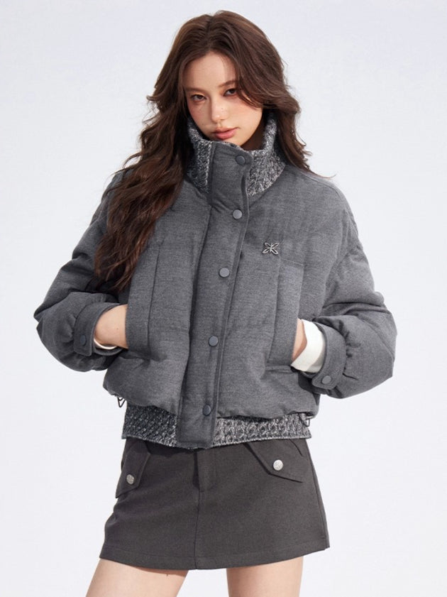 Wool-Blend Knit Spliced Down Jacket - CHINASQUAD