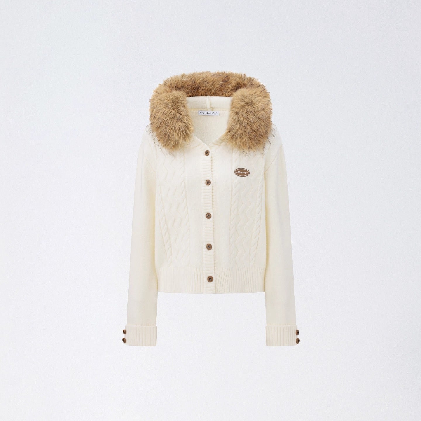 Detachable-Fur Cable-Knit Hoodie