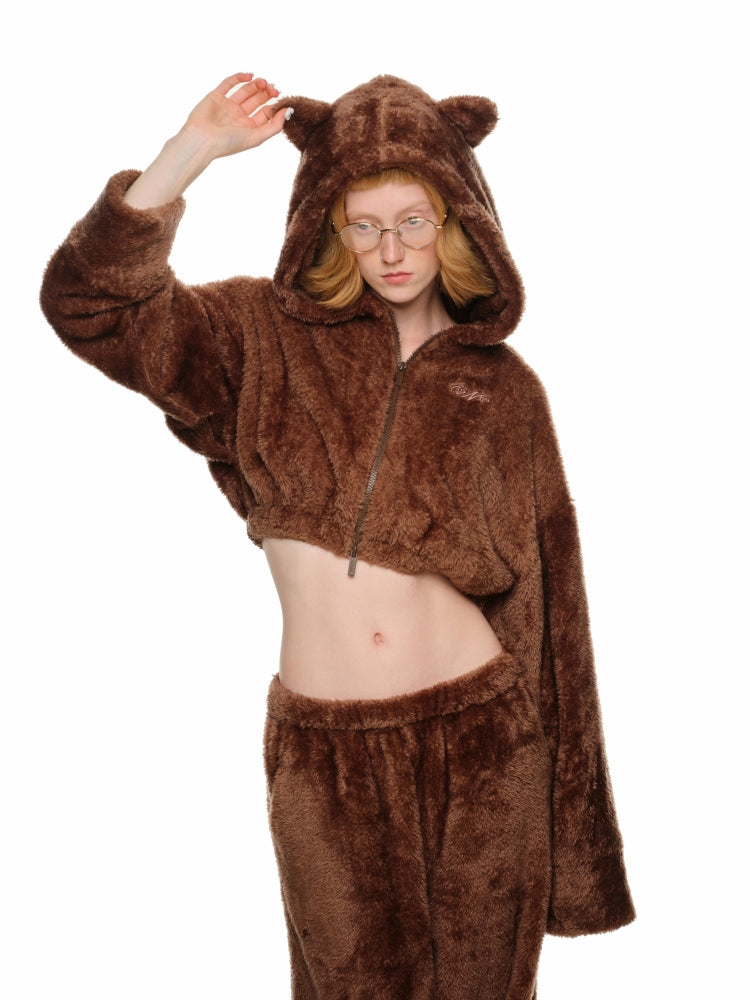 White & Brown Cat-Ear Hoodie Set - CHINASQUAD