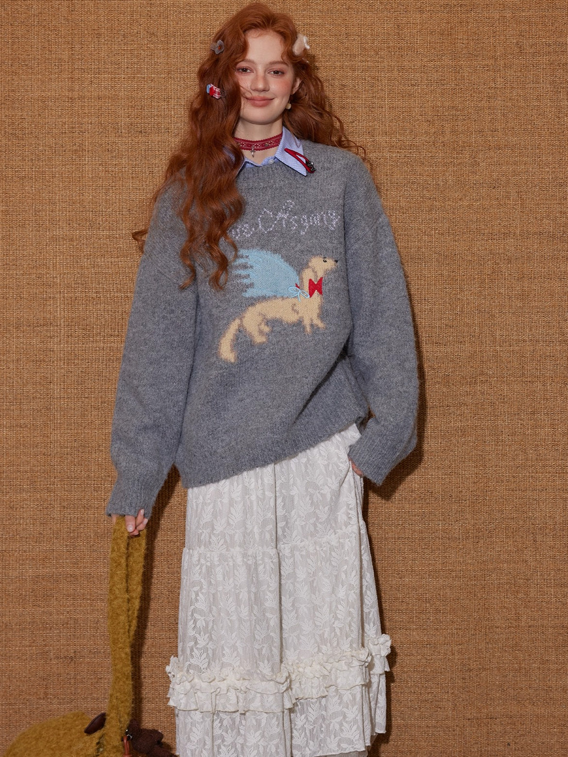Animal Jacquard Embroidered Knit Sweater