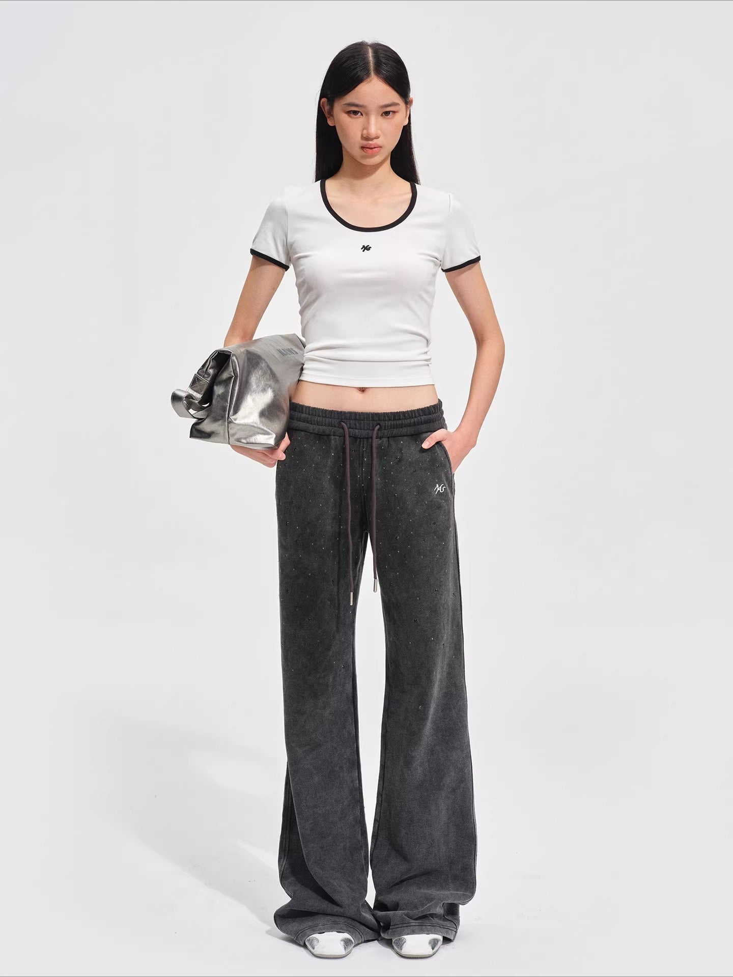 Ribbed Crewneck Fitted Sports T-Shirt