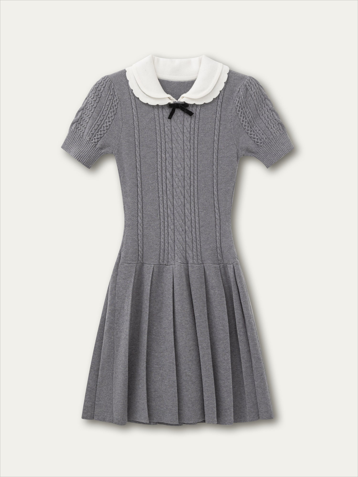 Contrast Collar Knit Pleated Dress - CHINASQUAD