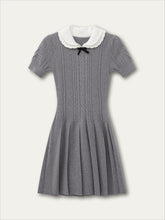 Contrast Collar Knit Pleated Dress - CHINASQUAD