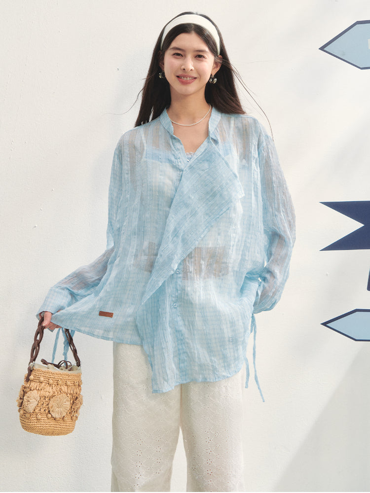 Irregular Cuff Tie-up Sunscreen Shirt - CHINASQUAD