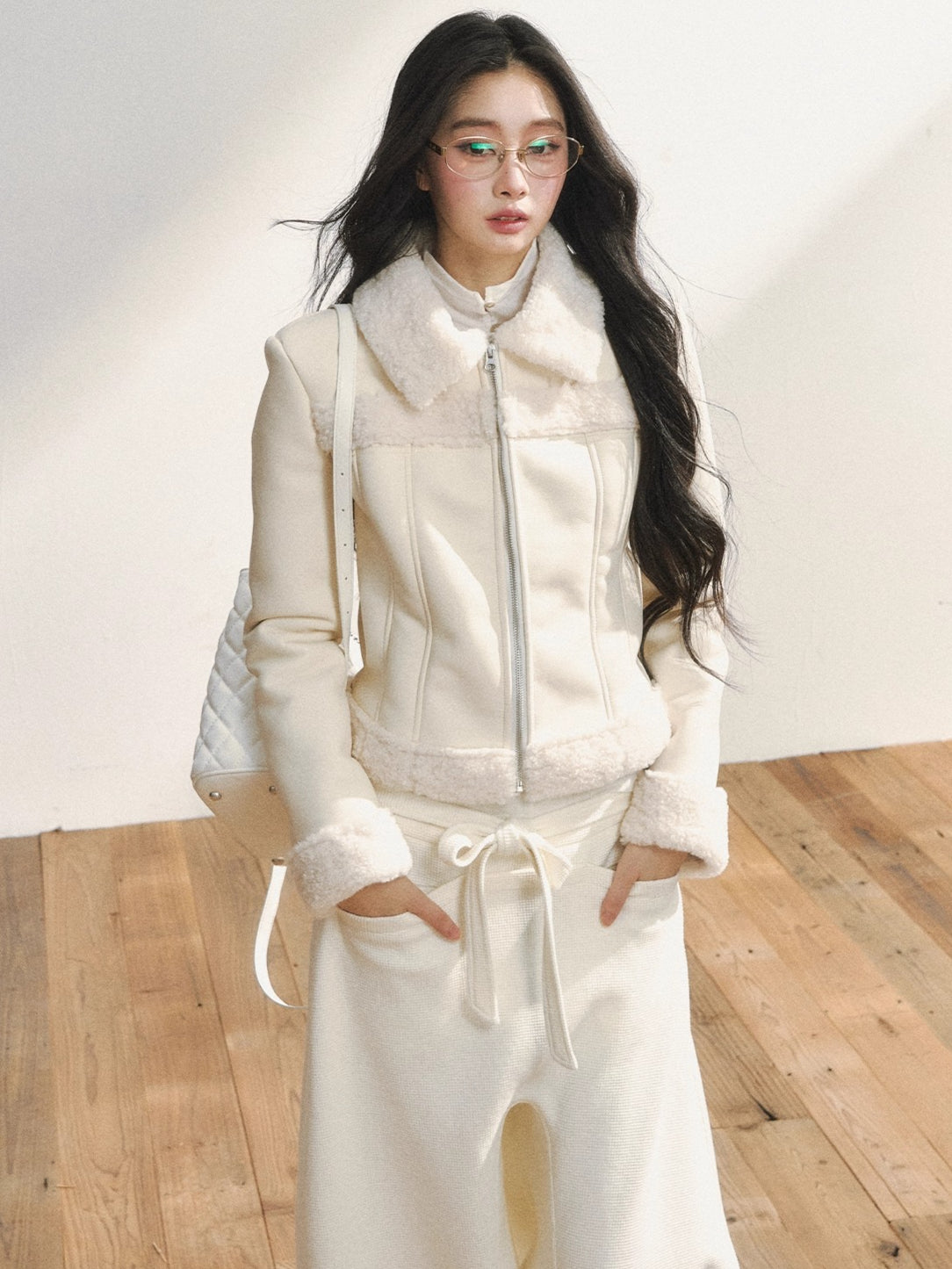 Two-Tone Shearling Cropped Jacket