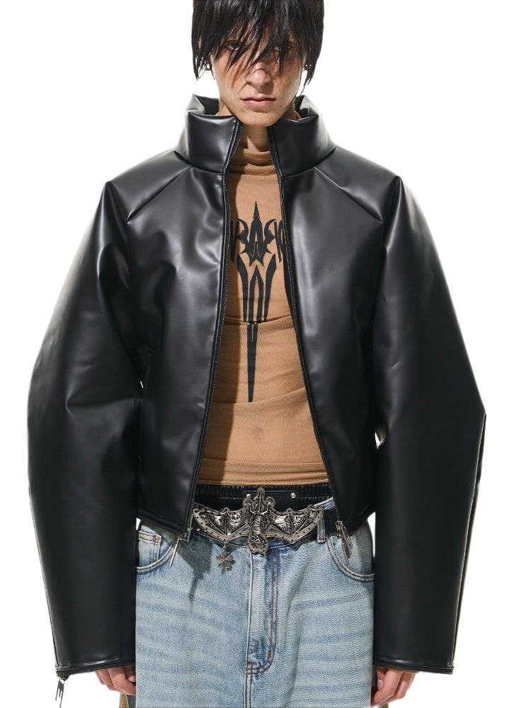 Black Oversized Raglan Sleeve Zipper Puffer Jacket - CHINASQUAD