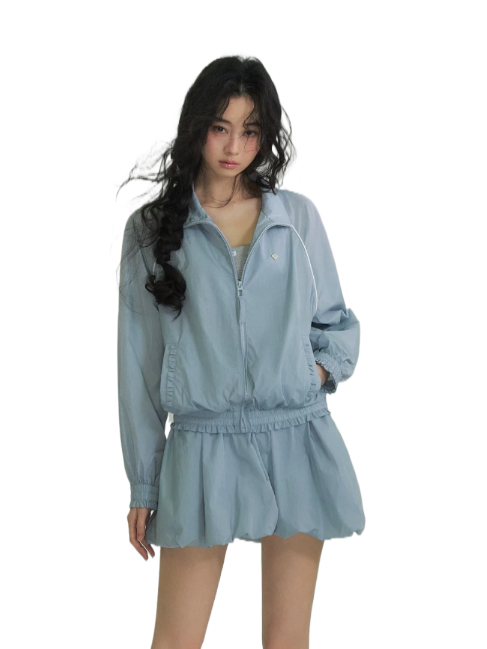 Floral Patchwork Casual Jacket & Bubble Dress Set Navy Dress(Pre-sale) / S