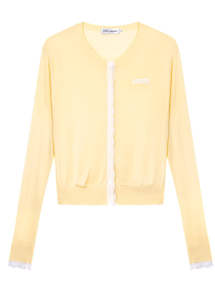 Lace Trimmed Crew Neck Knitted Cardigan Set - CHINASQUAD