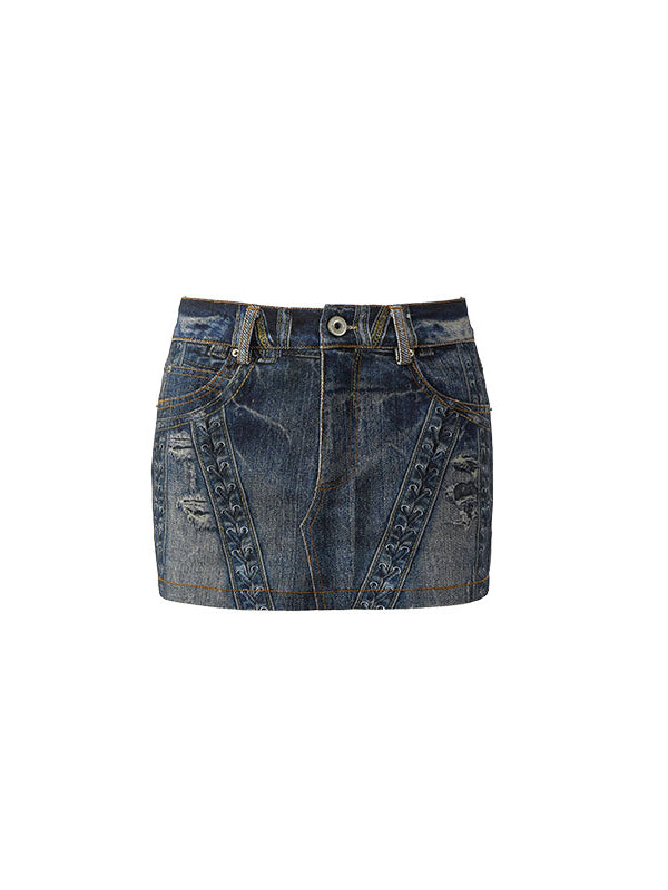 Denim Blue Printed Bodycon Skirt - CHINASQUAD