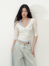 Knit V-neck 5/6 Sleeve T-shirt - CHINASQUAD