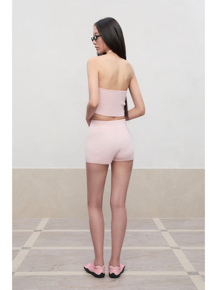 Spun Drawstring Mid-Rise Knit Shorts