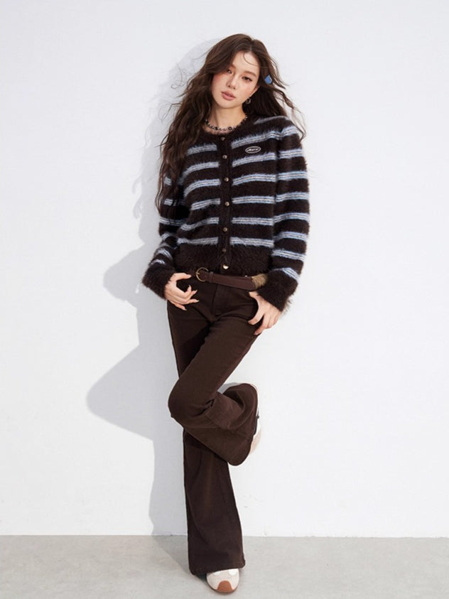 Striped Mink Velvet Knit Sweater