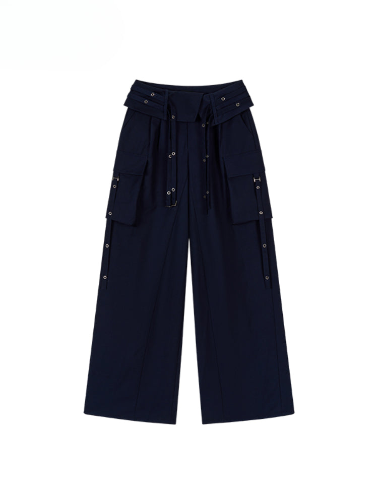 Folded Waist Three-Dimensional Pocket Casual Pants - CHINASQUAD