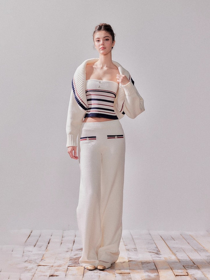 London Stroll Striped Knit Cardigan & Pants Set
