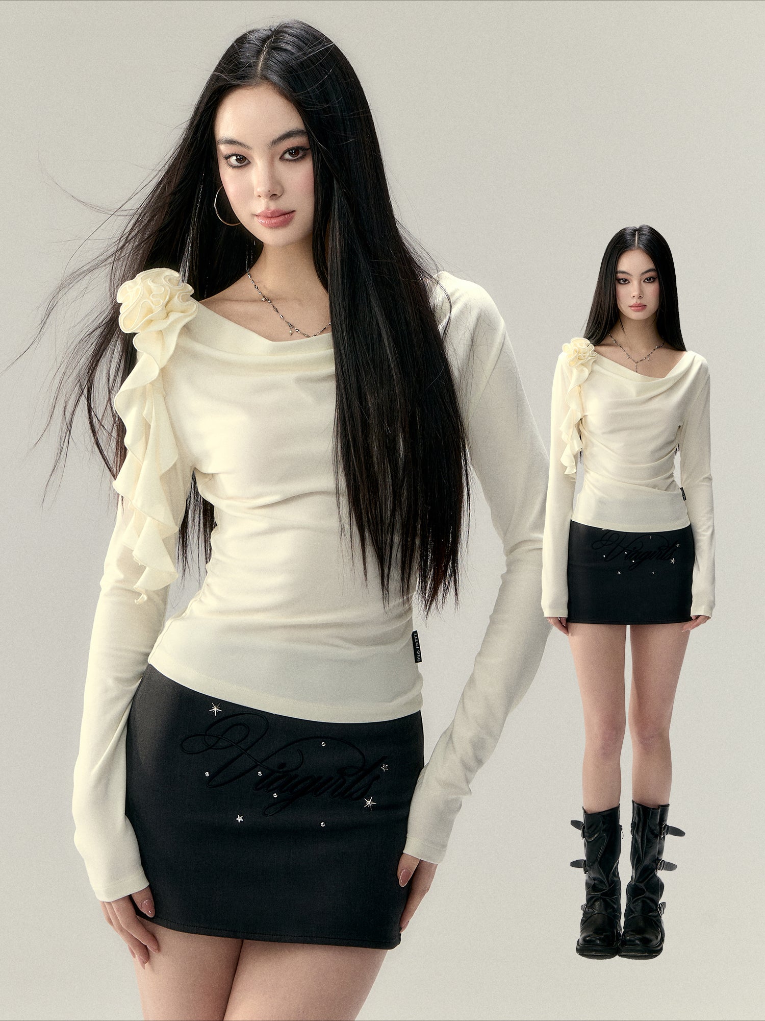 Rose Flower Ribbon Multi-Wear Long Sleeve T-shirt - CHINASQUAD