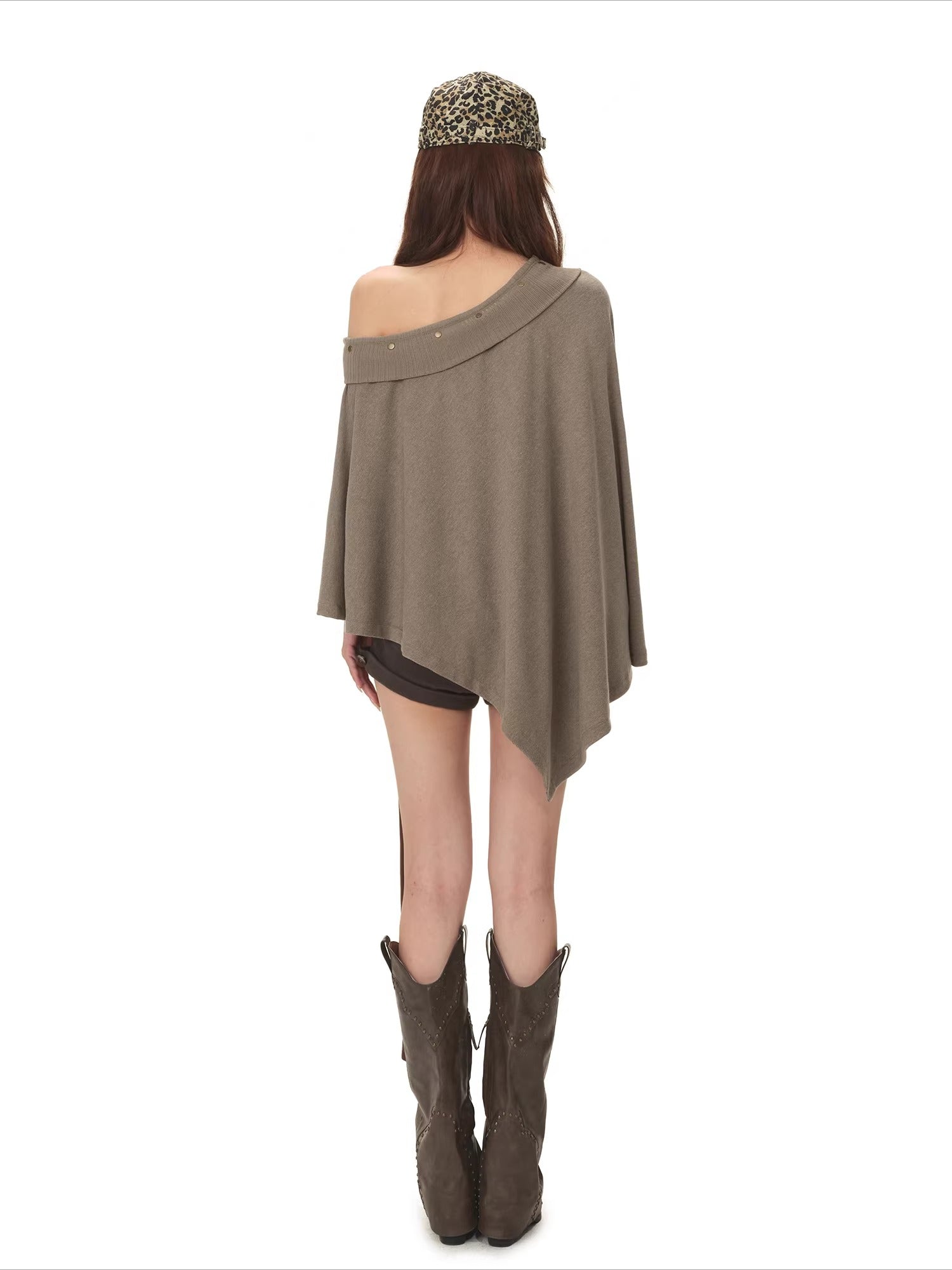 Cape-Style Off-Shoulder Long T-Shirt