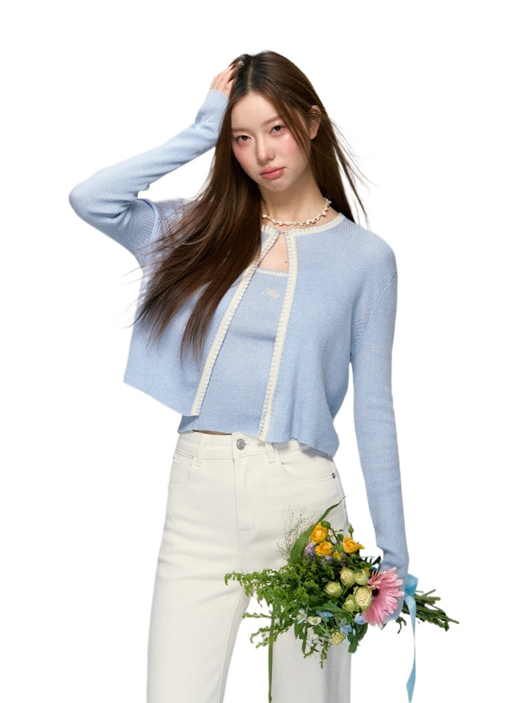 Shell Trim Knit Cardigan Set - CHINASQUAD