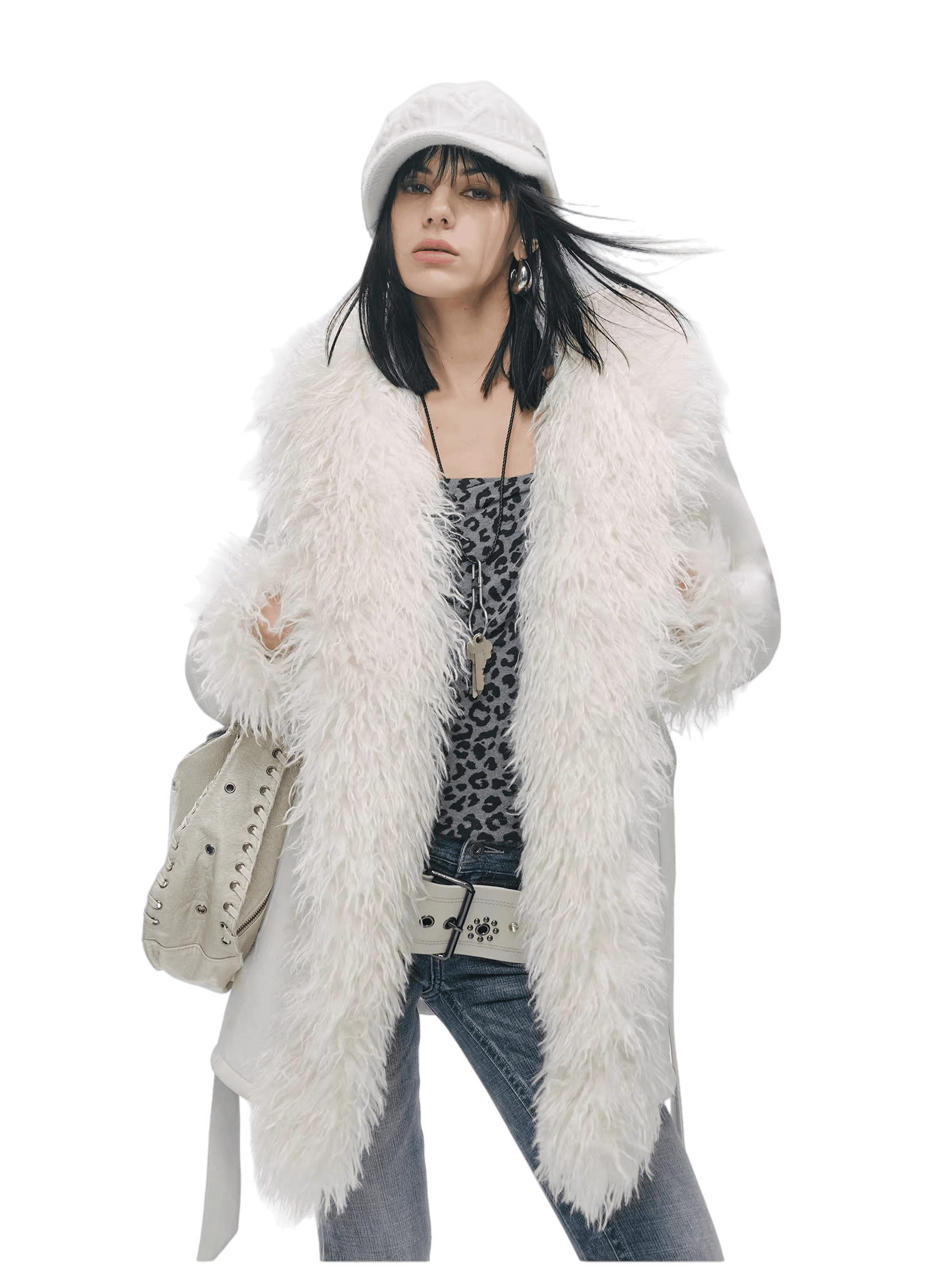 Shearling-Style Mid-Length Belted Duffle Coat