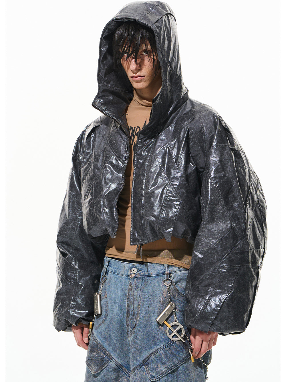 Vintage Gray Hooded Short Down Jacket - CHINASQUAD