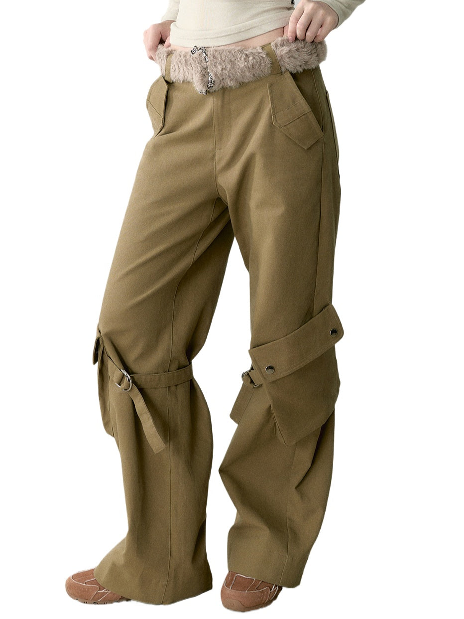 Khaki Loose-fit Cargo Straight-leg Pants - CHINASQUAD