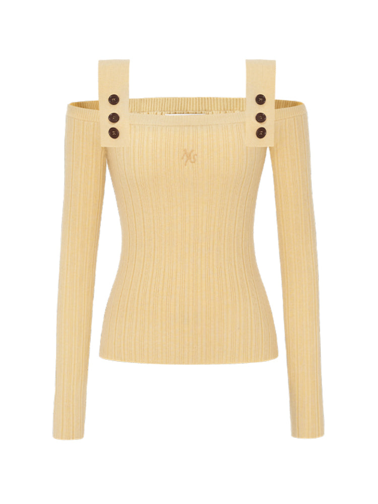 Casual Off-Shoulder Slim-Fit Wool Long-Sleeve Top - CHINASQUAD