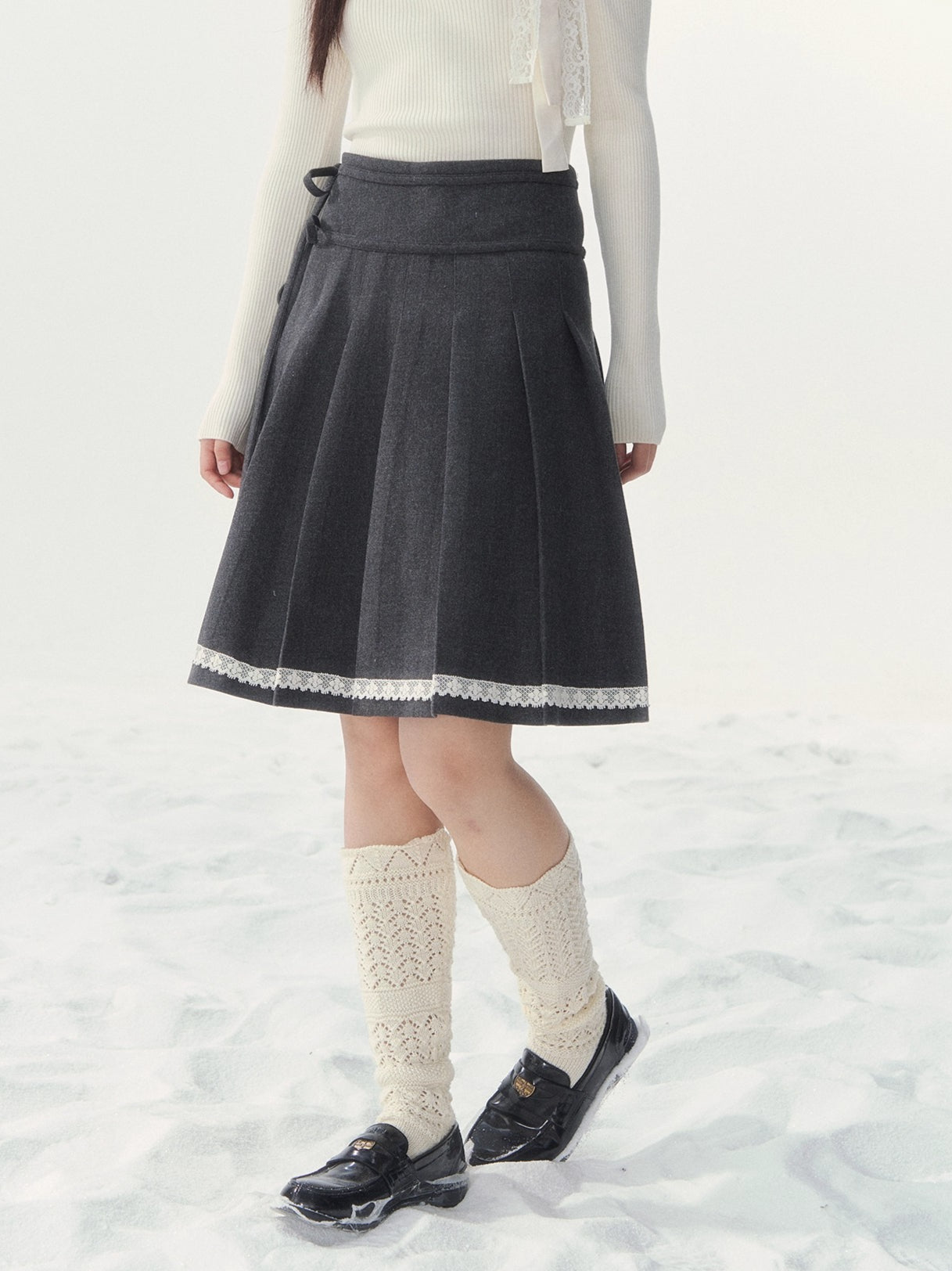 Wool-Blend Retro Pleated Skirt