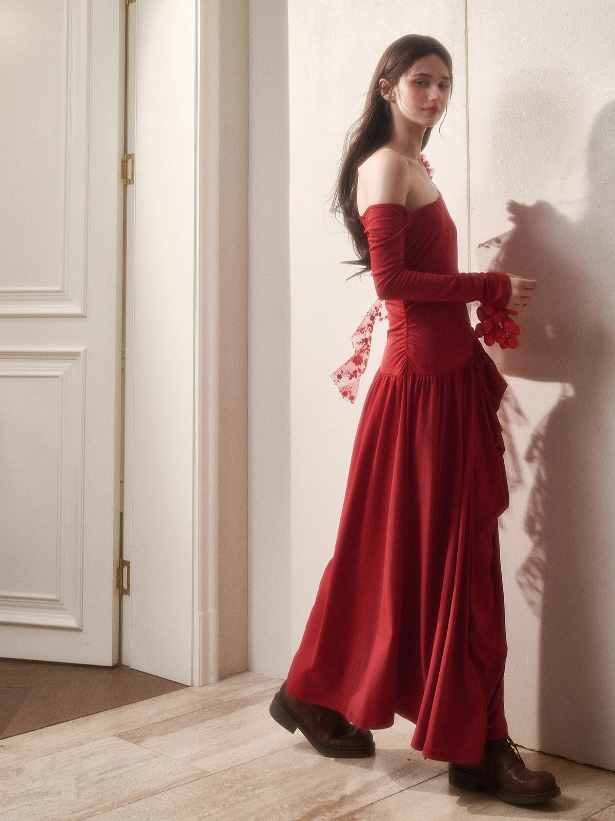 Berry Glaze Off-Shoulder Knit Maxi Dress