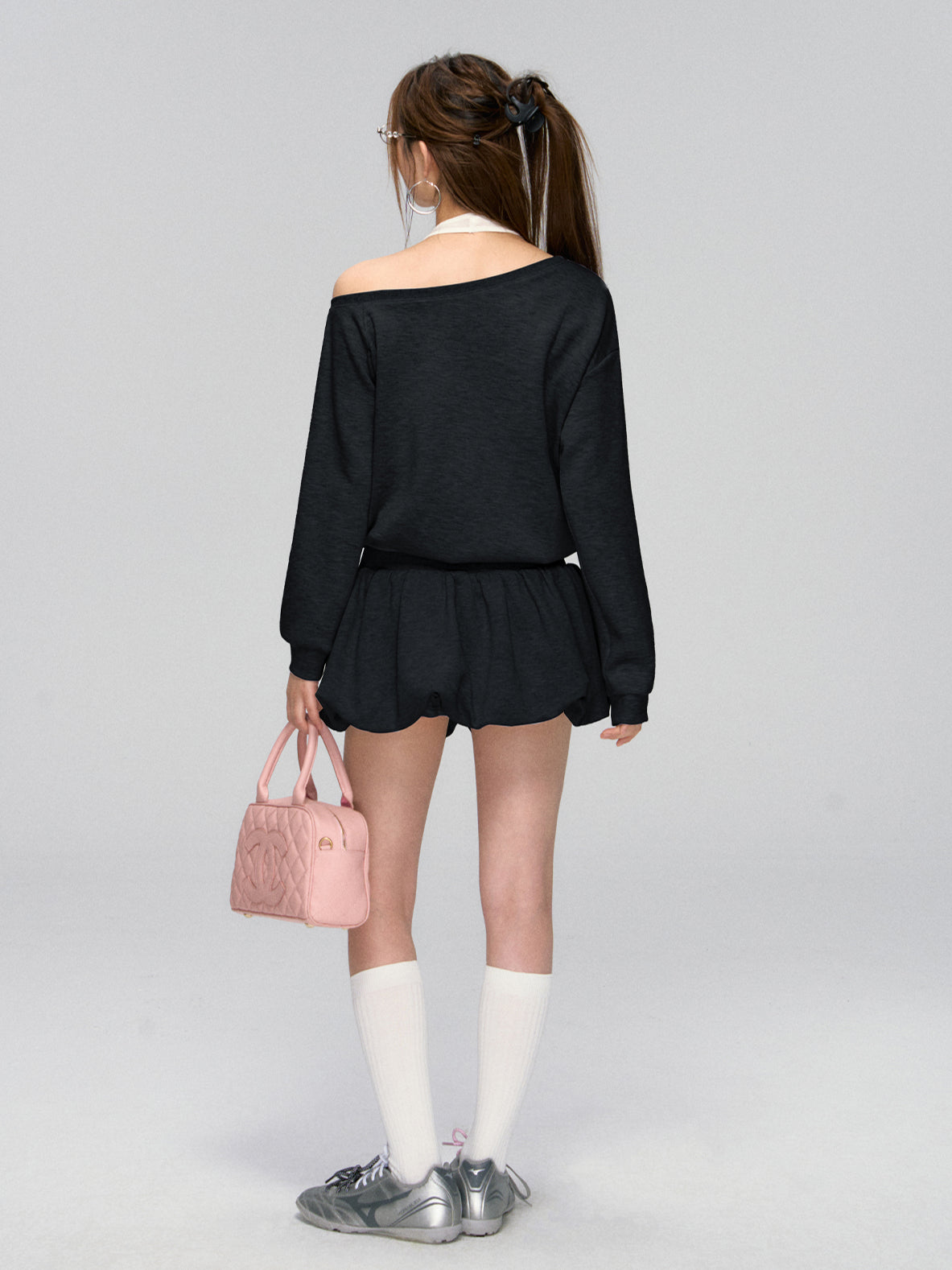 Gray Sporty Slanted Sweatshirt & Skirt Set - CHINASQUAD