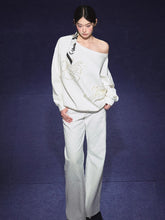 Beaded Off-shoulder Silhouette Sweatshirt - CHINASQUAD