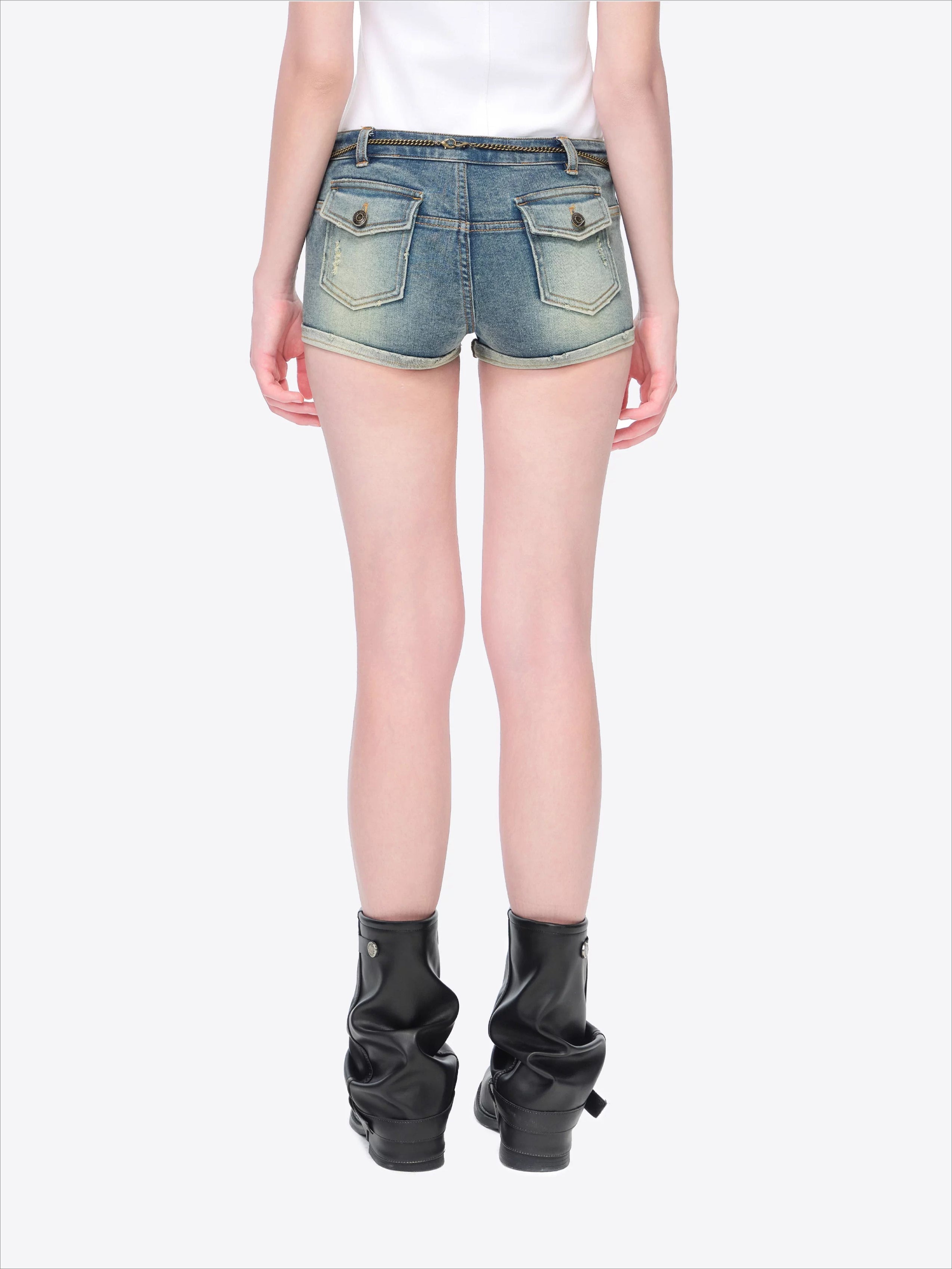 Metal Chain Low-Rise Denim Hot Shorts