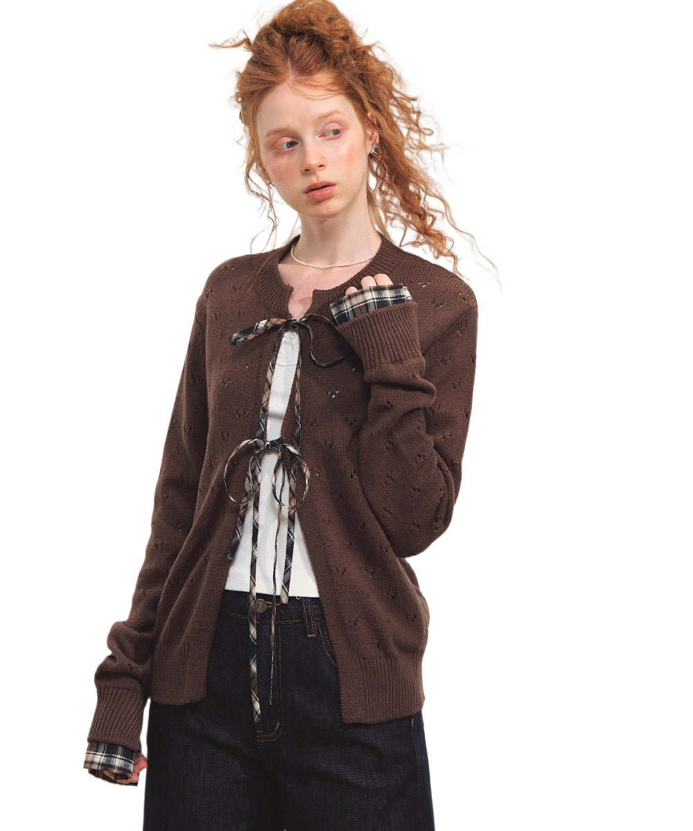 Vintage Plaid Tie-Front Cardigan - CHINASQUAD