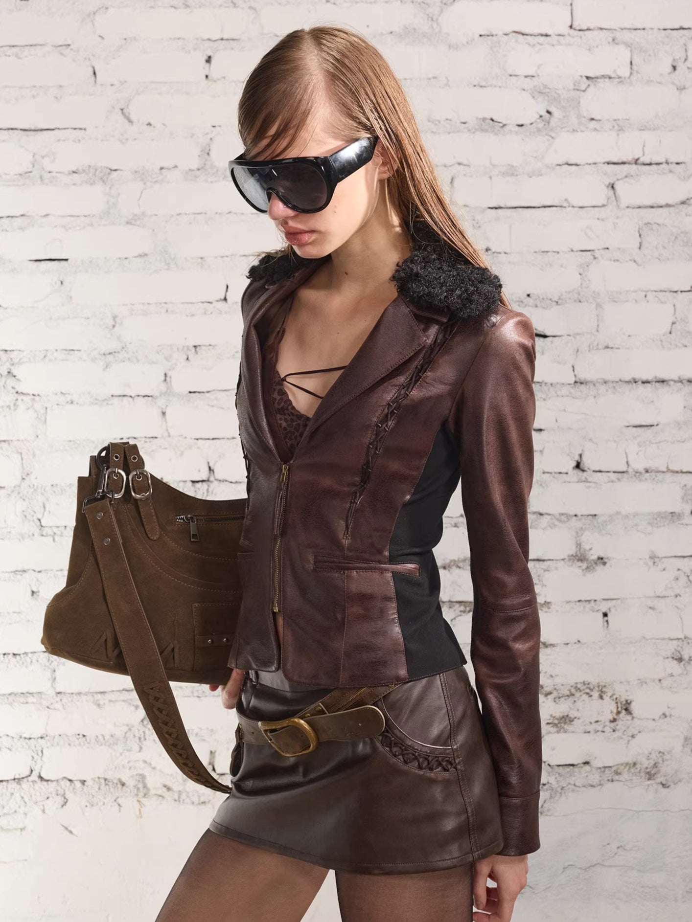 Faux Leather Lace-Up Mini Skirt Shorts