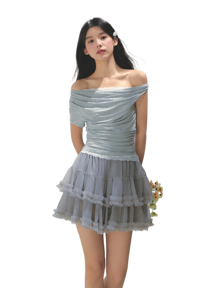 Fake Two-piece Off-the-Shoulder Short-sleeve T-shirt - CHINASQUAD