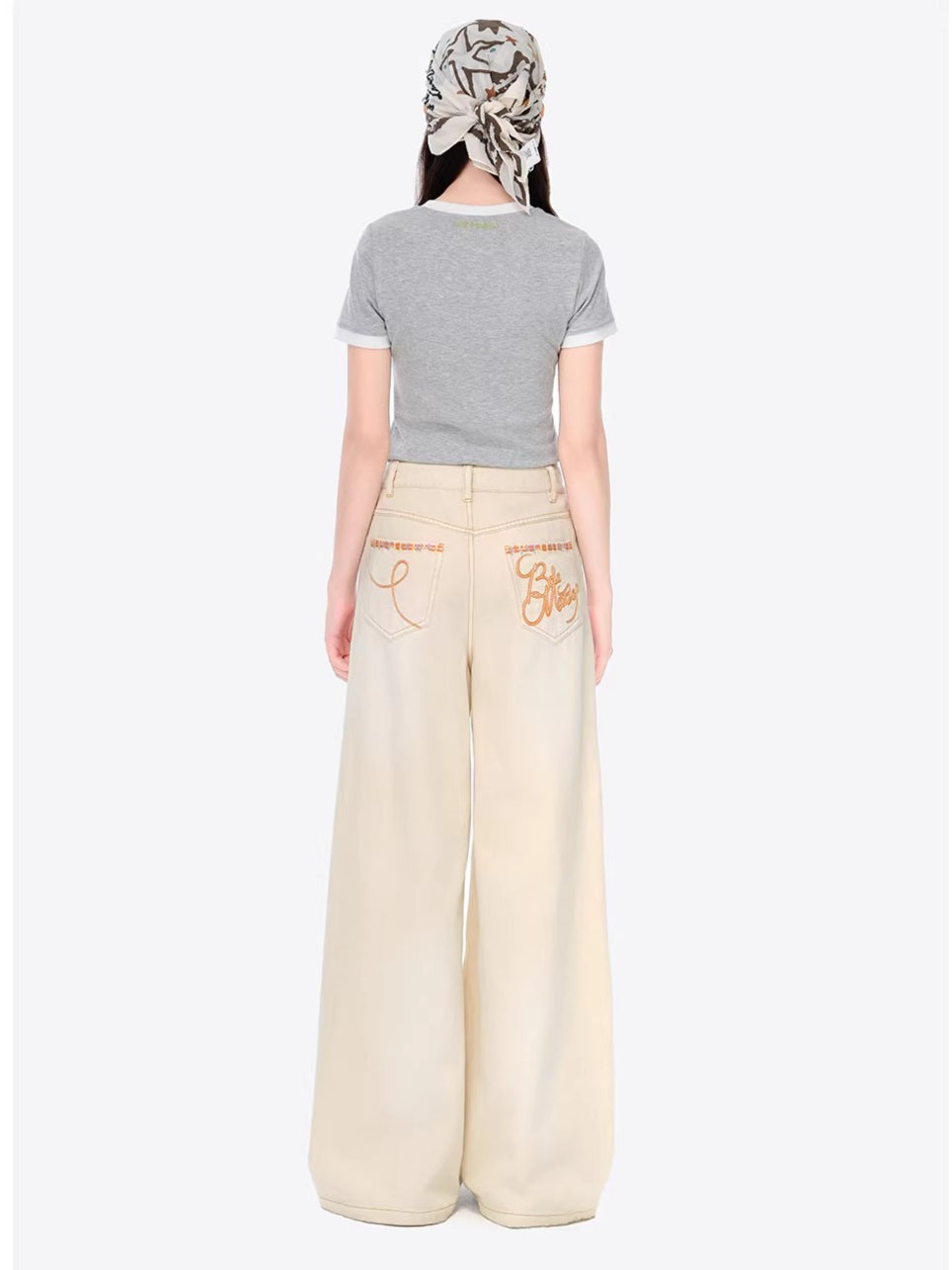 Distressed Plaid Straight-Leg Wide Jeans