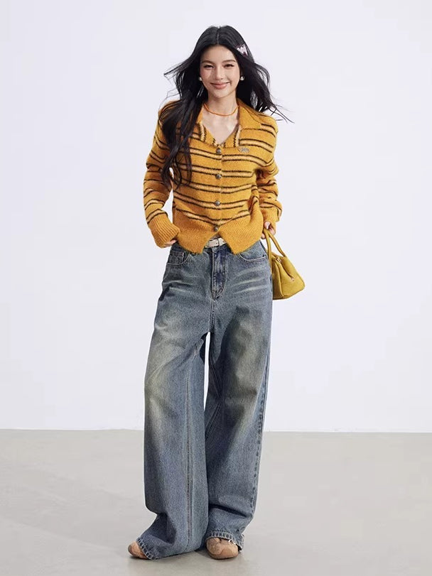 Pumpkin Stripe Polo Knit cardigan