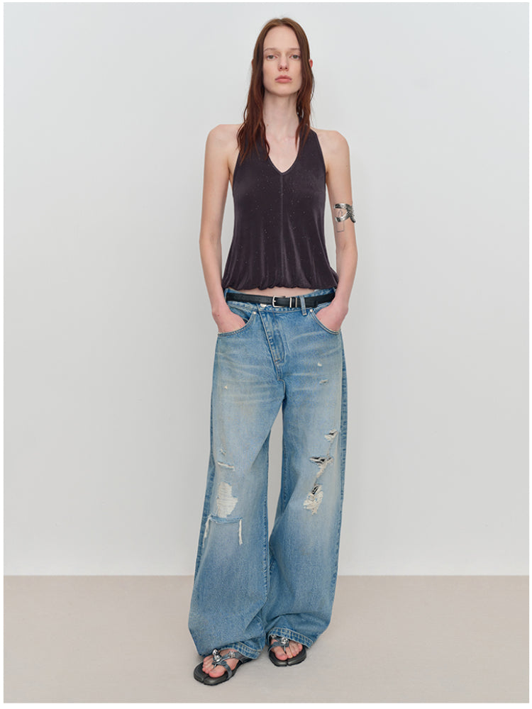 Light Blue Ripped Low-Rise Jeans