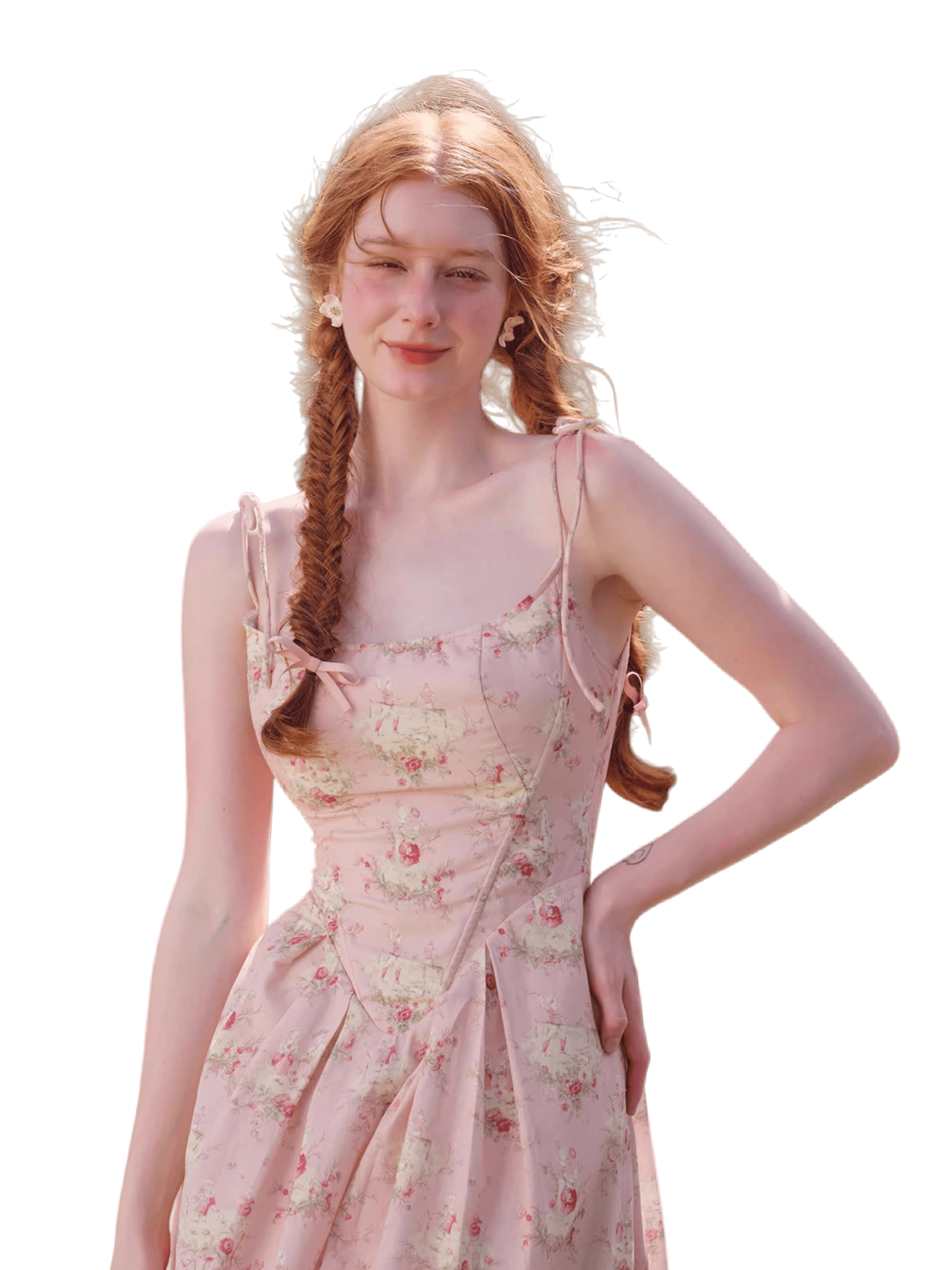 French Sweet Floral Corset Slip Pink Dress