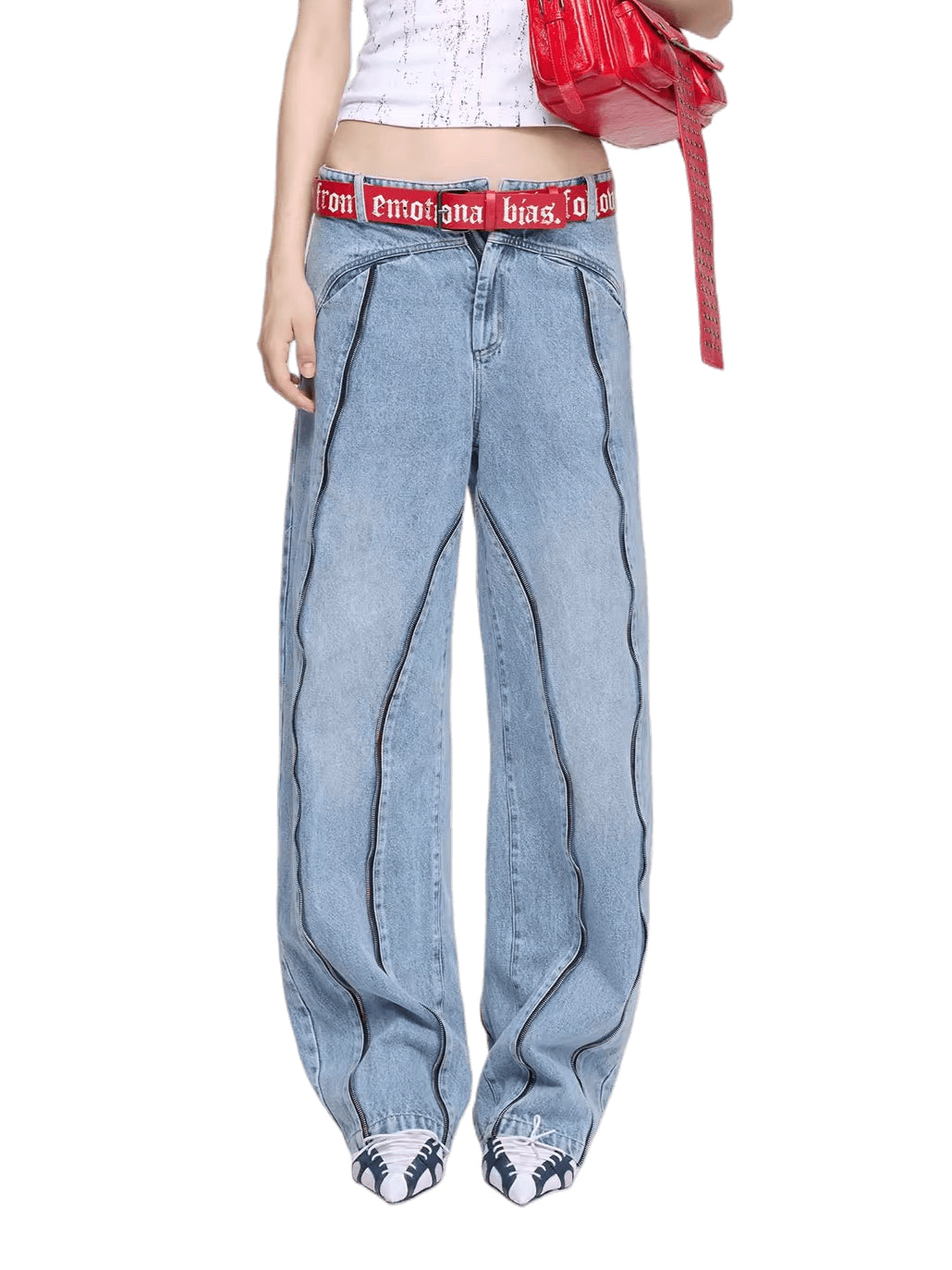 Panelled Curved-Leg Denim Jeans