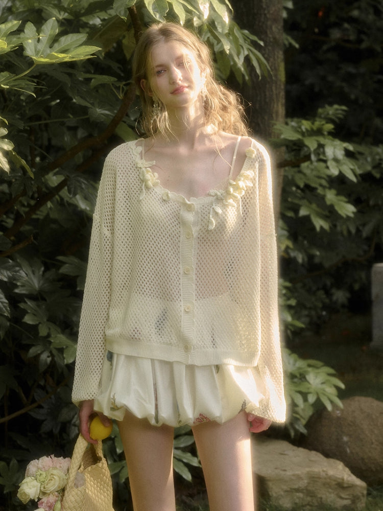Cool Ice Silk Flower Hollow Cardigan - CHINASQUAD