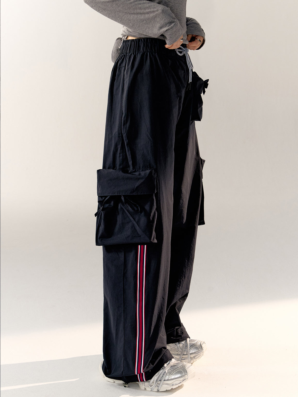 Striped Tape Drawstring Loose Wide-Leg Pants - CHINASQUAD