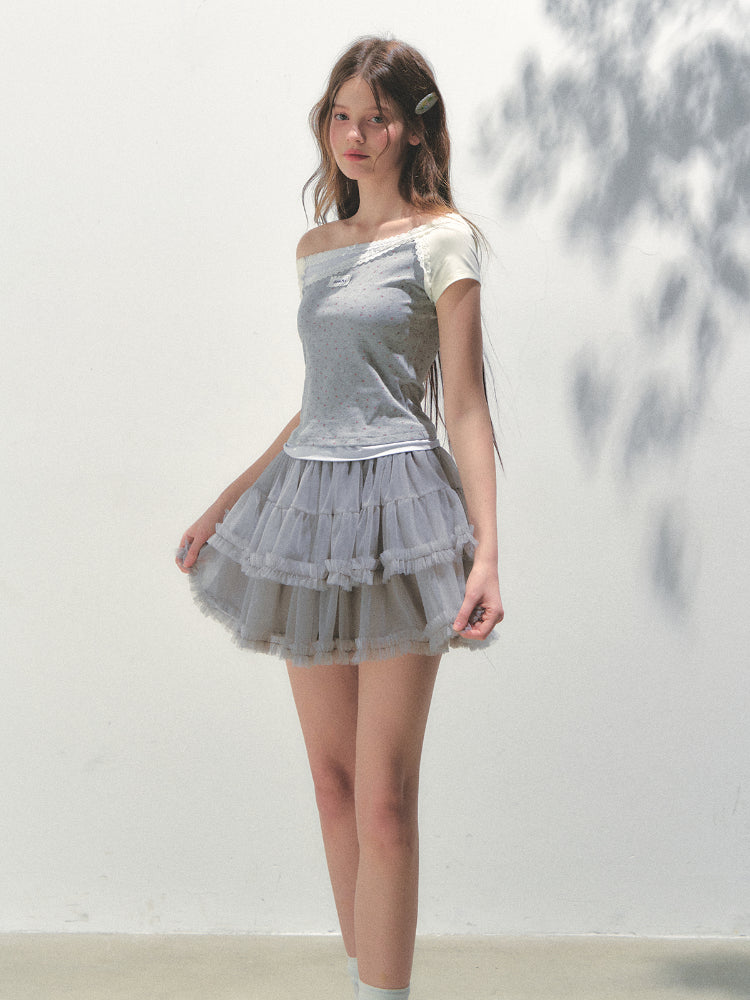 Off-shoulder Fake Three-piece Asymmetric Shoulder T - shirt - CHINASQUAD