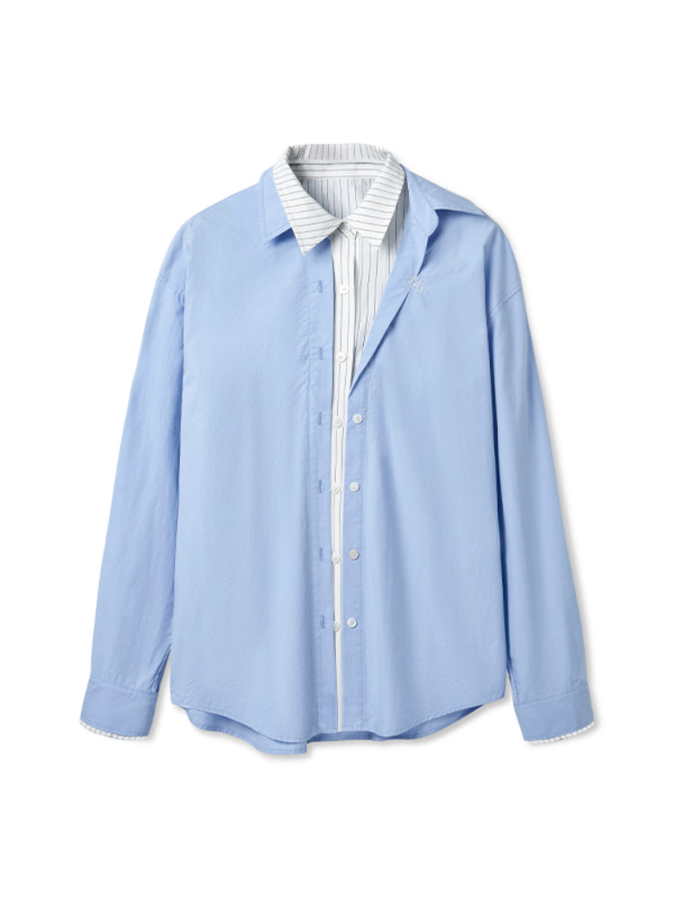 Wrinkle-Resistant Striped Fake Two-Piece Silhouette Collared Shirt - CHINASQUAD