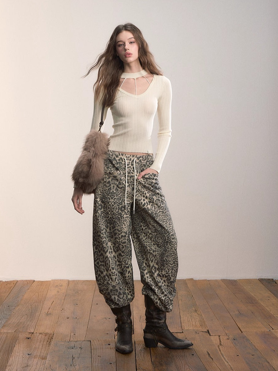 Contrast Waistband Straight-Leg Cotton Sweatpants