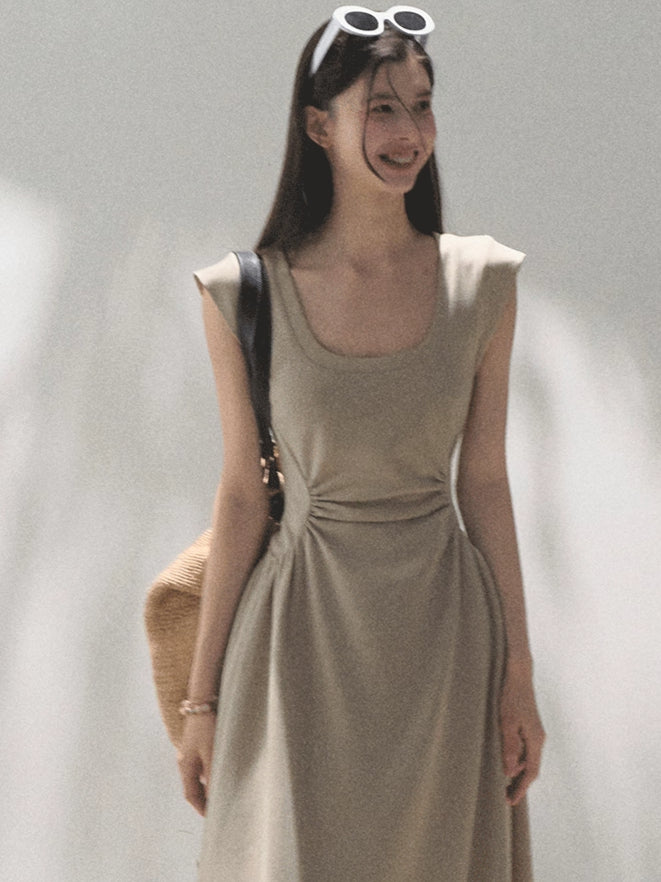 Square Shoulders U-Neck Fitted Dress