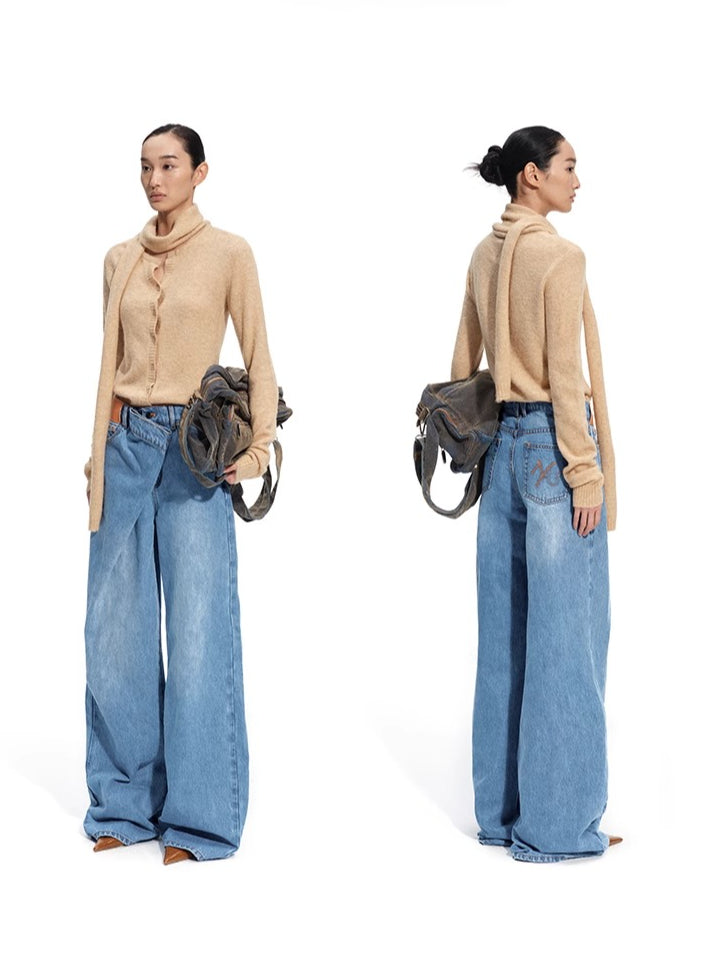 "Rose Series" Alpaca Wool & Scarf Collar Knit Cardigan - CHINASQUAD