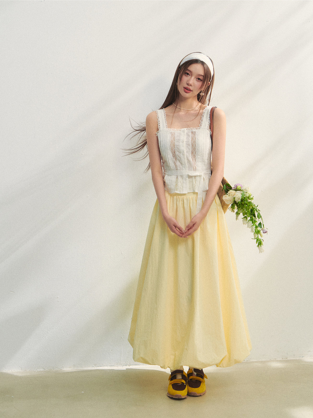 Hollow-out Lace-spliced Tie-up Vest - CHINASQUAD