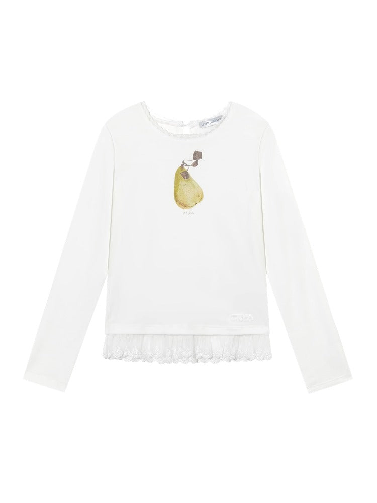 Fruit Print Lace-spliced T-Shirt - CHINASQUAD