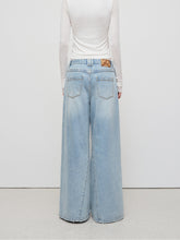 Light Blue Structured Wide-Leg Denim Pants - CHINASQUAD