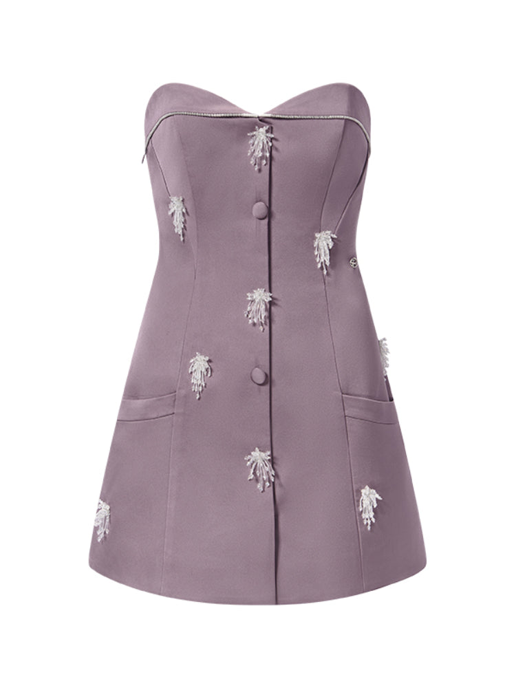 Satin Three-Dimensional Beadwork Halter Dress - CHINASQUAD