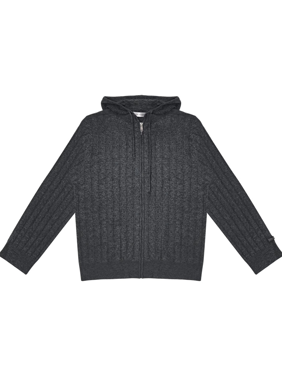 Wool Blend Hooded Knit Cardigan - CHINASQUAD